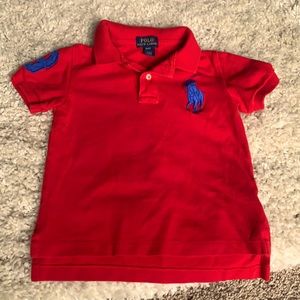 POLO by Ralph Lauren Rich Red and Royal Blue Large Horse Logo Polo Shirt, EUC